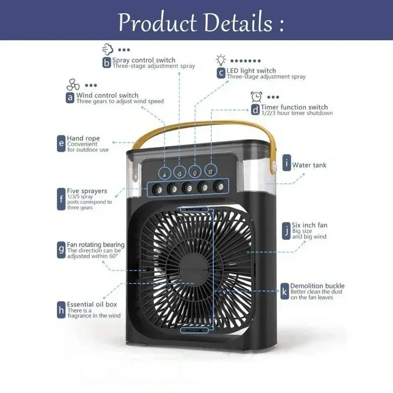 Portable 3-in-1 Mini Air Cooler – Fan, Humidifier, LED Light