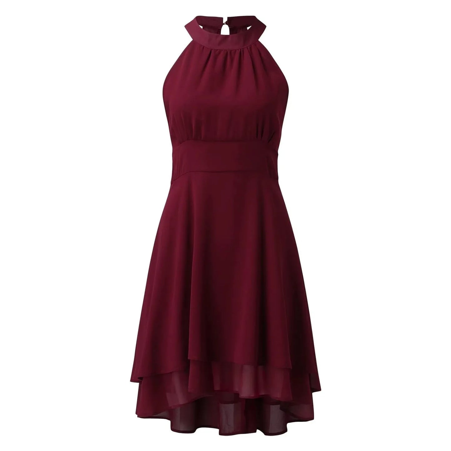 Women’s Chiffon Halter Dress – High Waist, Layered Sleeveless Design