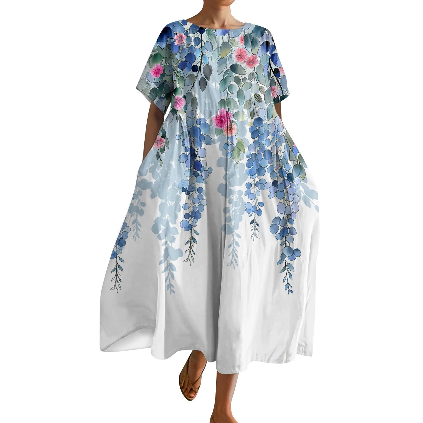Plus Size Women’s Floral Printed Maxi Dress – Comfortable Beach or Casual Wear