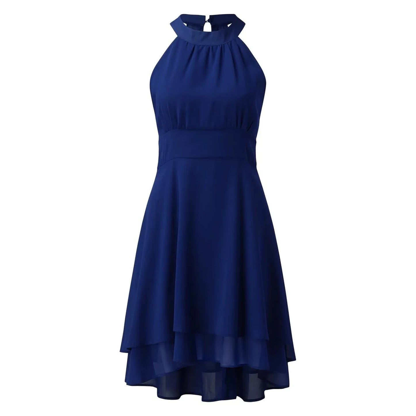 Women’s Chiffon Halter Dress – High Waist, Layered Sleeveless Design