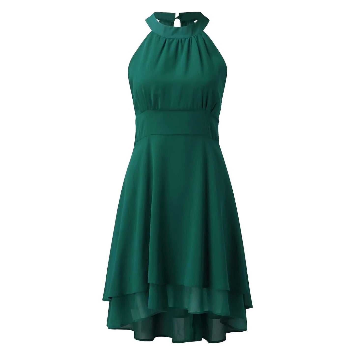 Women’s Chiffon Halter Dress – High Waist, Layered Sleeveless Design
