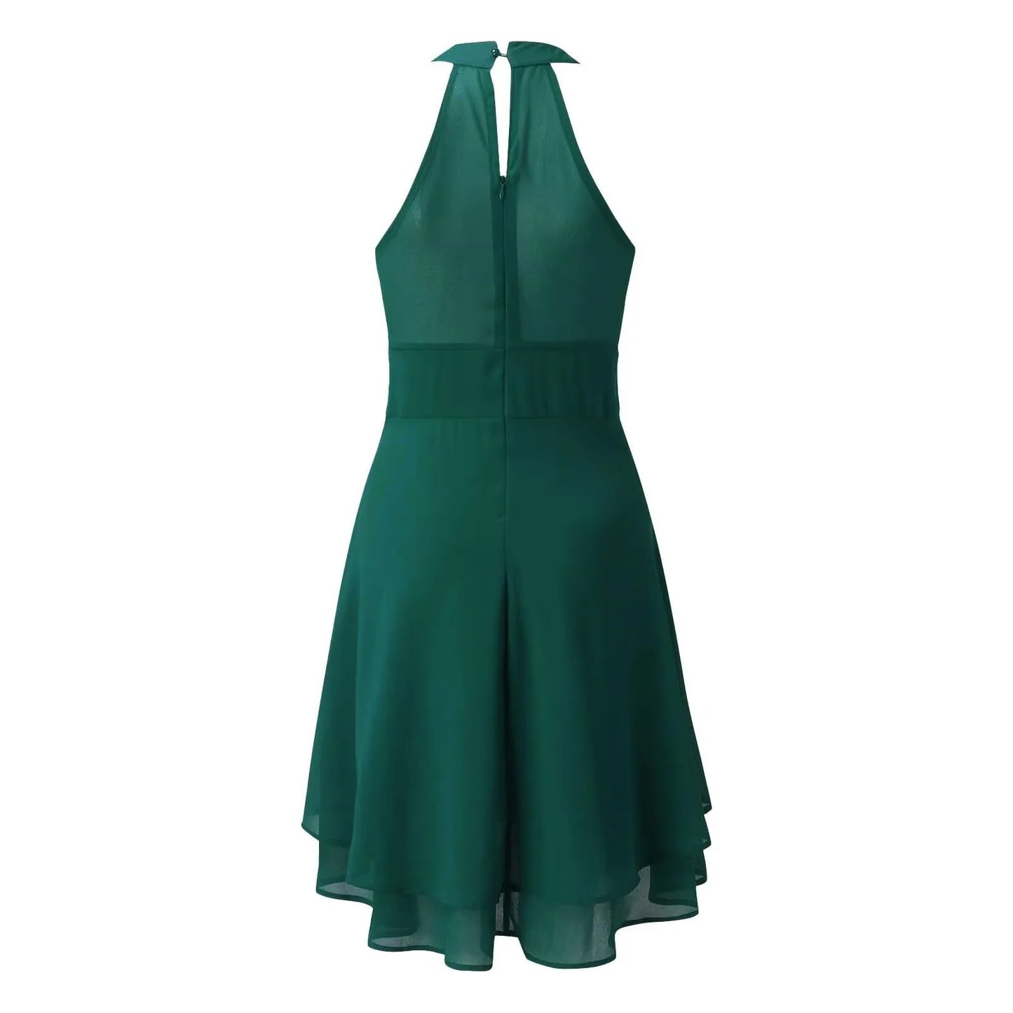 Women’s Chiffon Halter Dress – High Waist, Layered Sleeveless Design