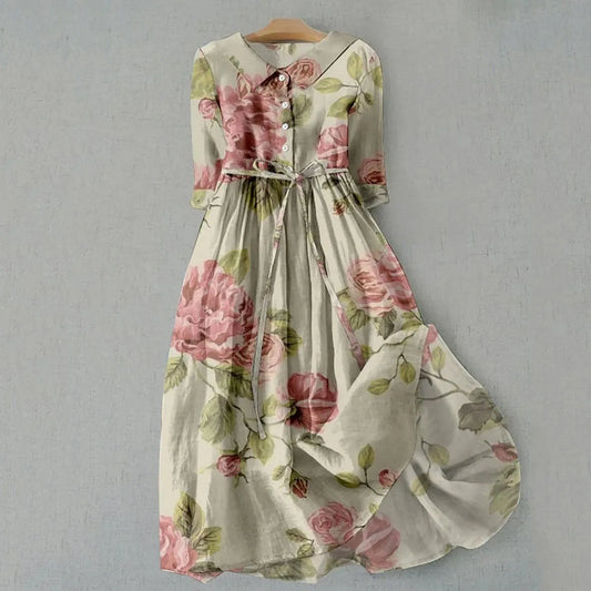 Elegant Midi Dress for Women – Long Sleeve Floral Dress for Spring, Autumn & Winter