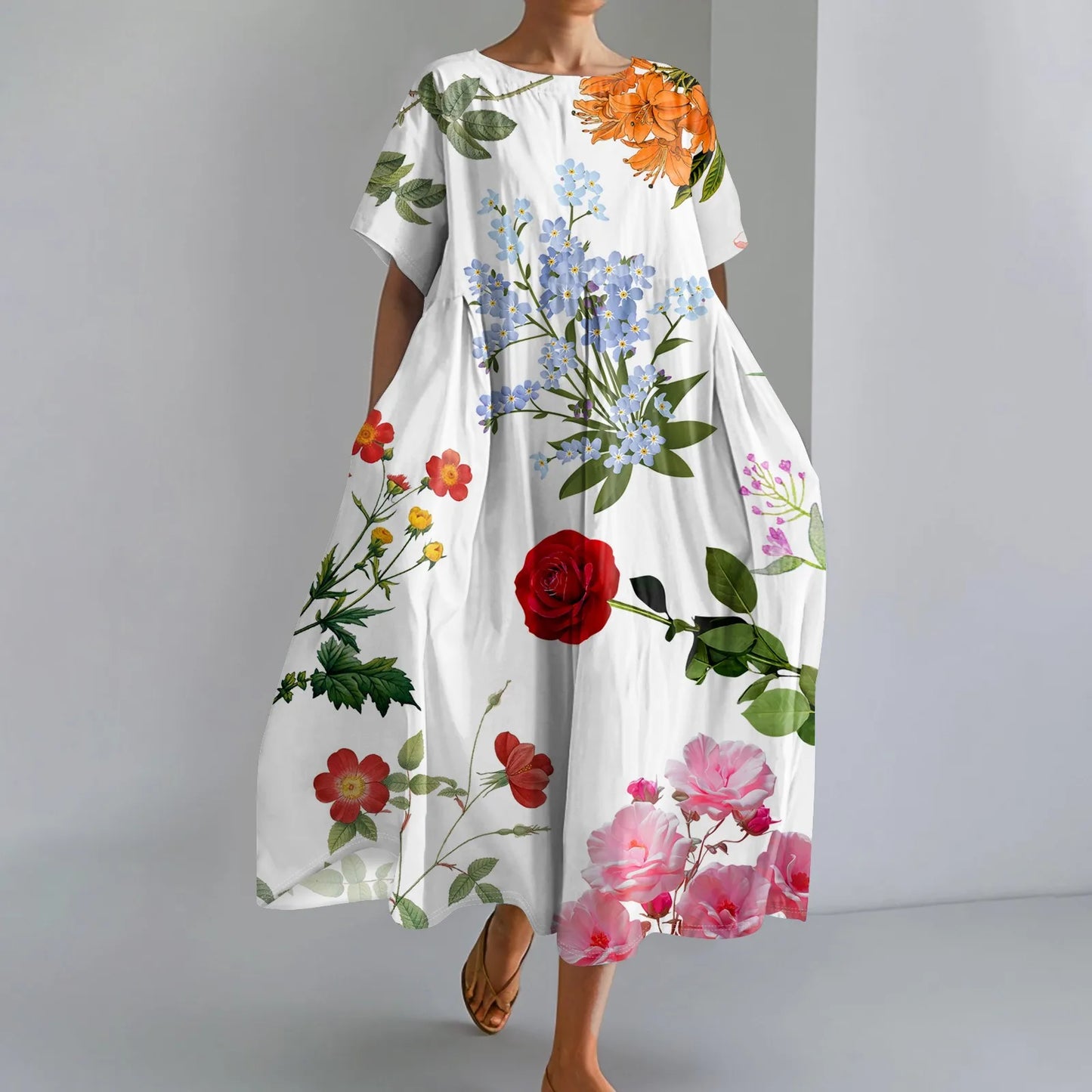 Plus Size Women’s Floral Printed Maxi Dress – Comfortable Beach or Casual Wear