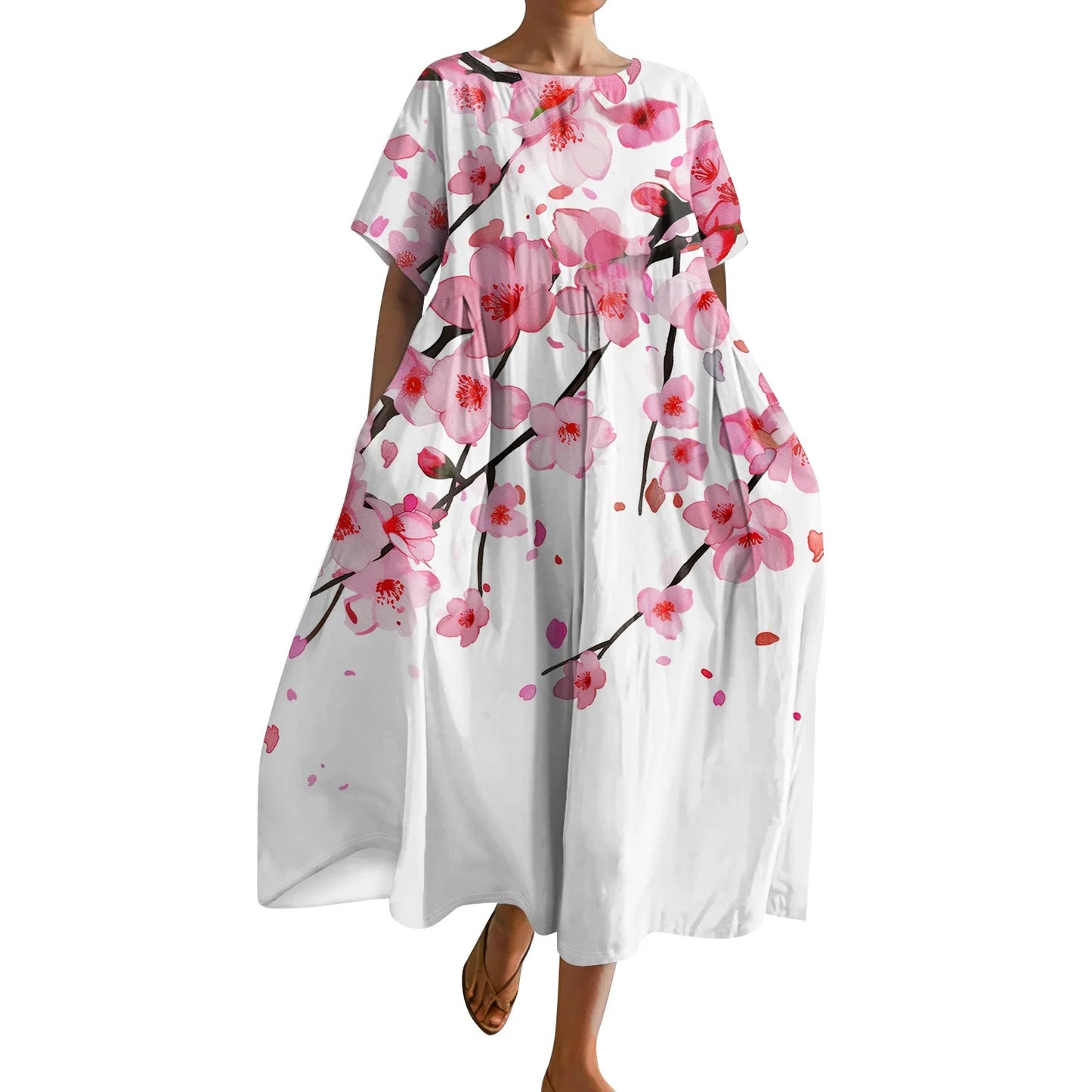Plus Size Women’s Floral Printed Maxi Dress – Comfortable Beach or Casual Wear