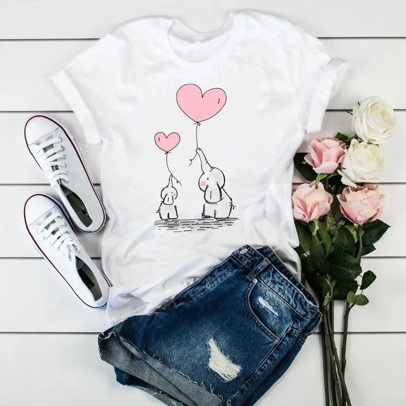 Plus Size Women’s T-Shirt – Leopard Heartbeat Print, White, Short Sleeve
