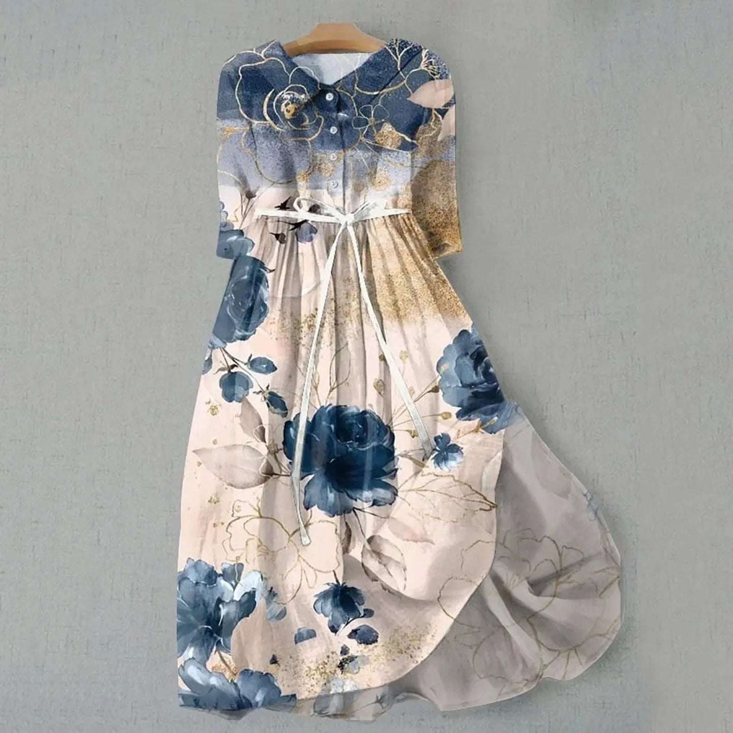 Elegant Midi Dress for Women – Long Sleeve Floral Dress for Spring, Autumn & Winter