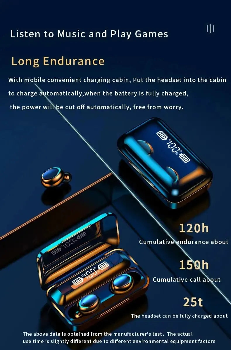 F9 Wireless Bluetooth Earbuds with Charging Case – Waterproof, LED Display