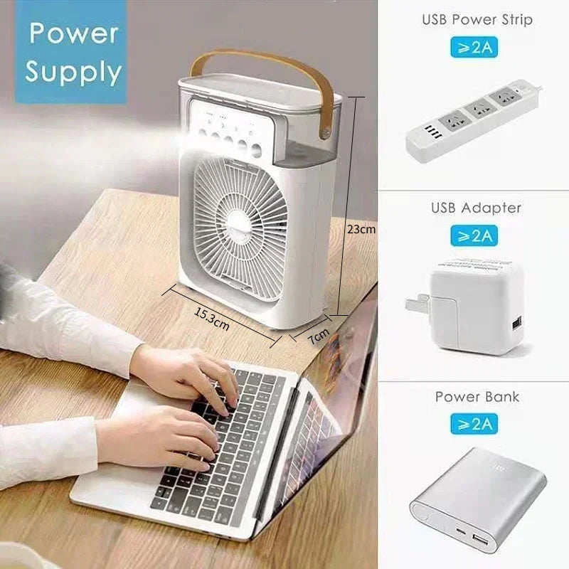 Portable 3-in-1 Mini Air Cooler – Fan, Humidifier, LED Light