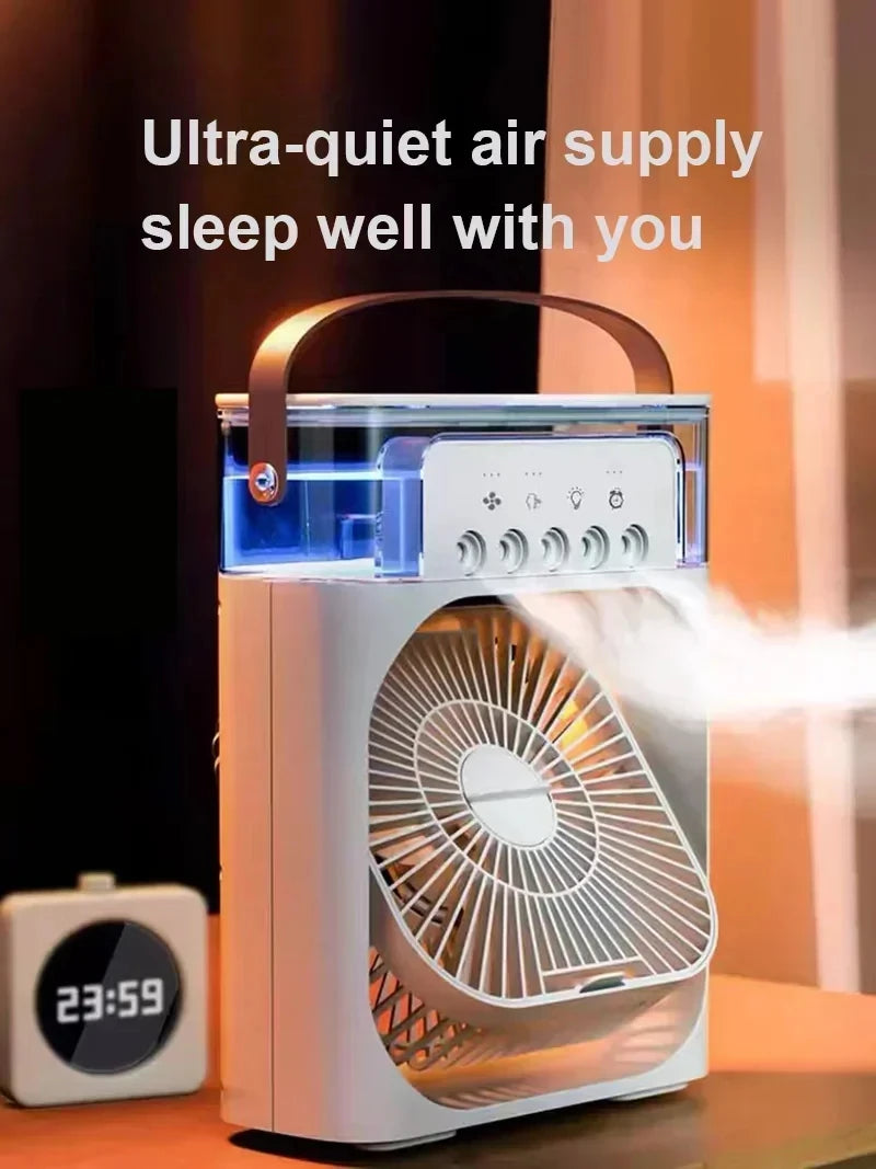 Portable 3-in-1 Mini Air Cooler – Fan, Humidifier, LED Light