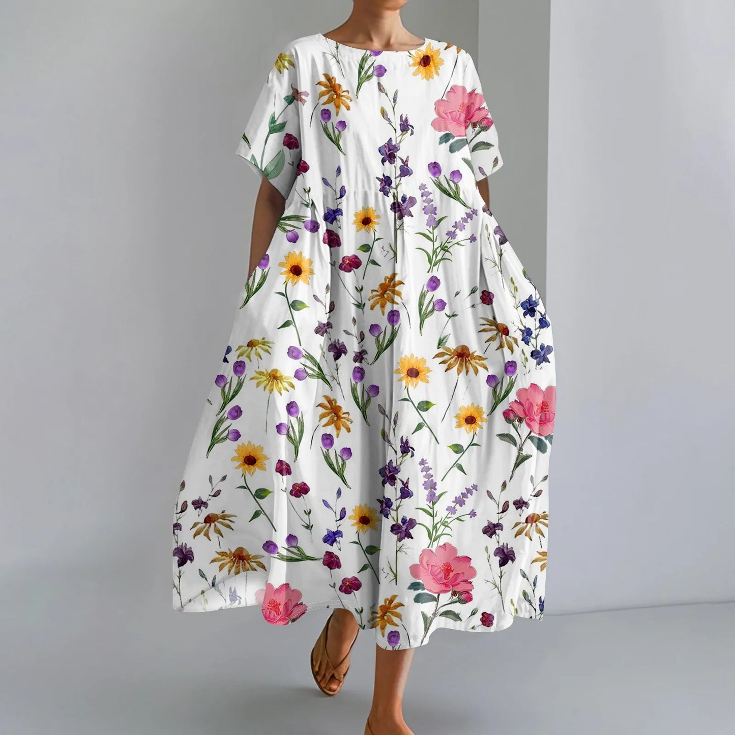 Plus Size Women’s Floral Printed Maxi Dress – Comfortable Beach or Casual Wear