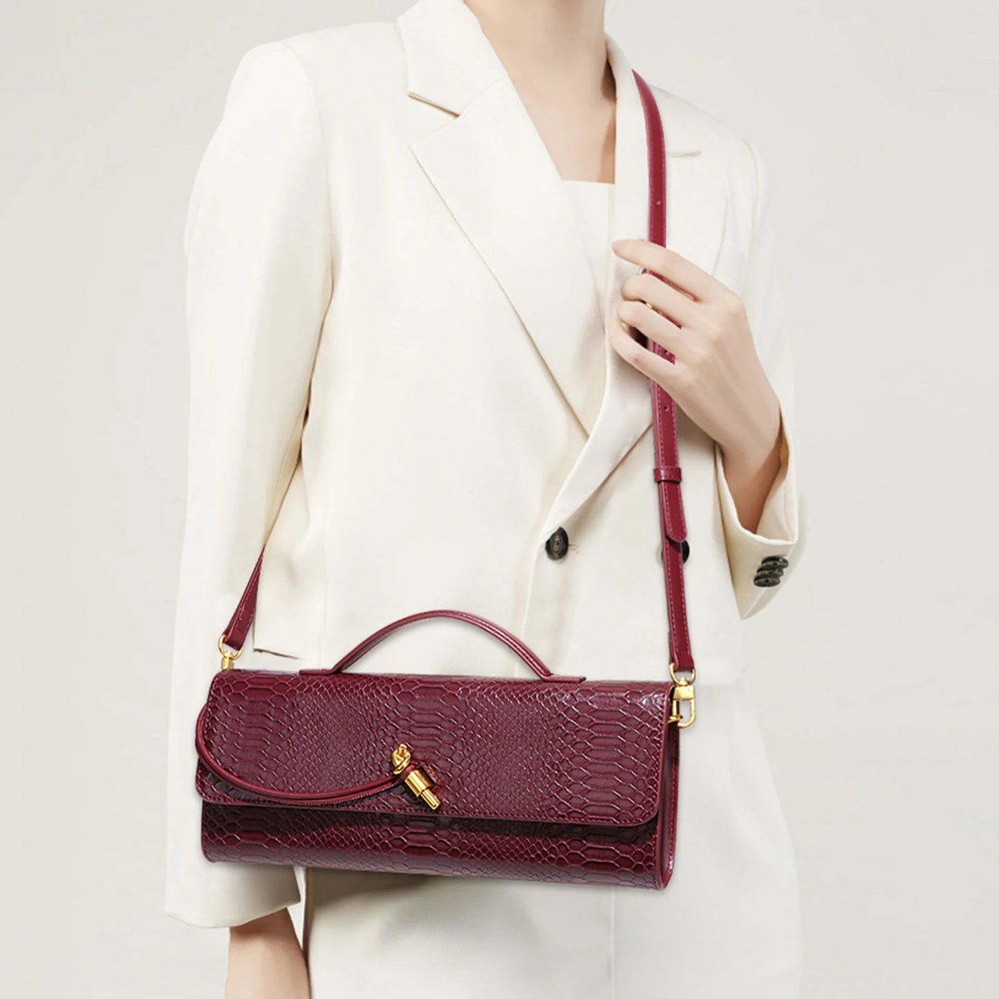 Stone Texture PU Leather Top-Handle Bag – Crossbody Style for Women