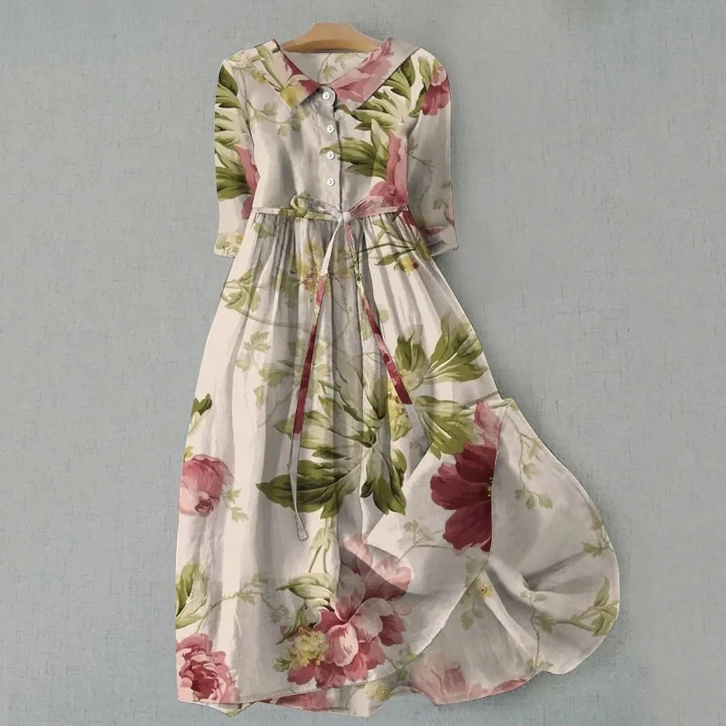 Elegant Midi Dress for Women – Long Sleeve Floral Dress for Spring, Autumn & Winter