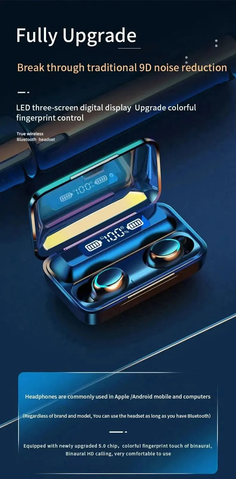 F9 Wireless Bluetooth Earbuds with Charging Case – Waterproof, LED Display