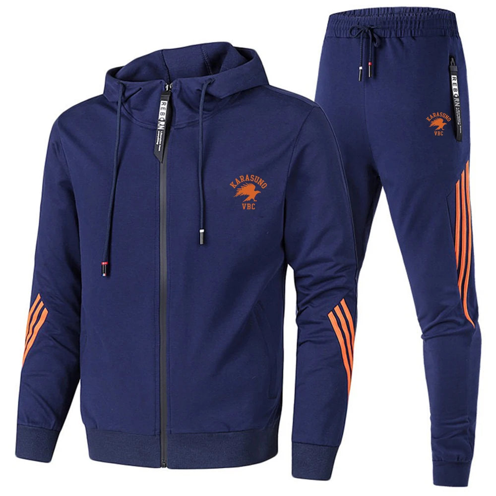 Men’s Casual Sportswear Set 2-Piece – Hooded Zip Jacket and Pants for Running, Fitness, Outdoor