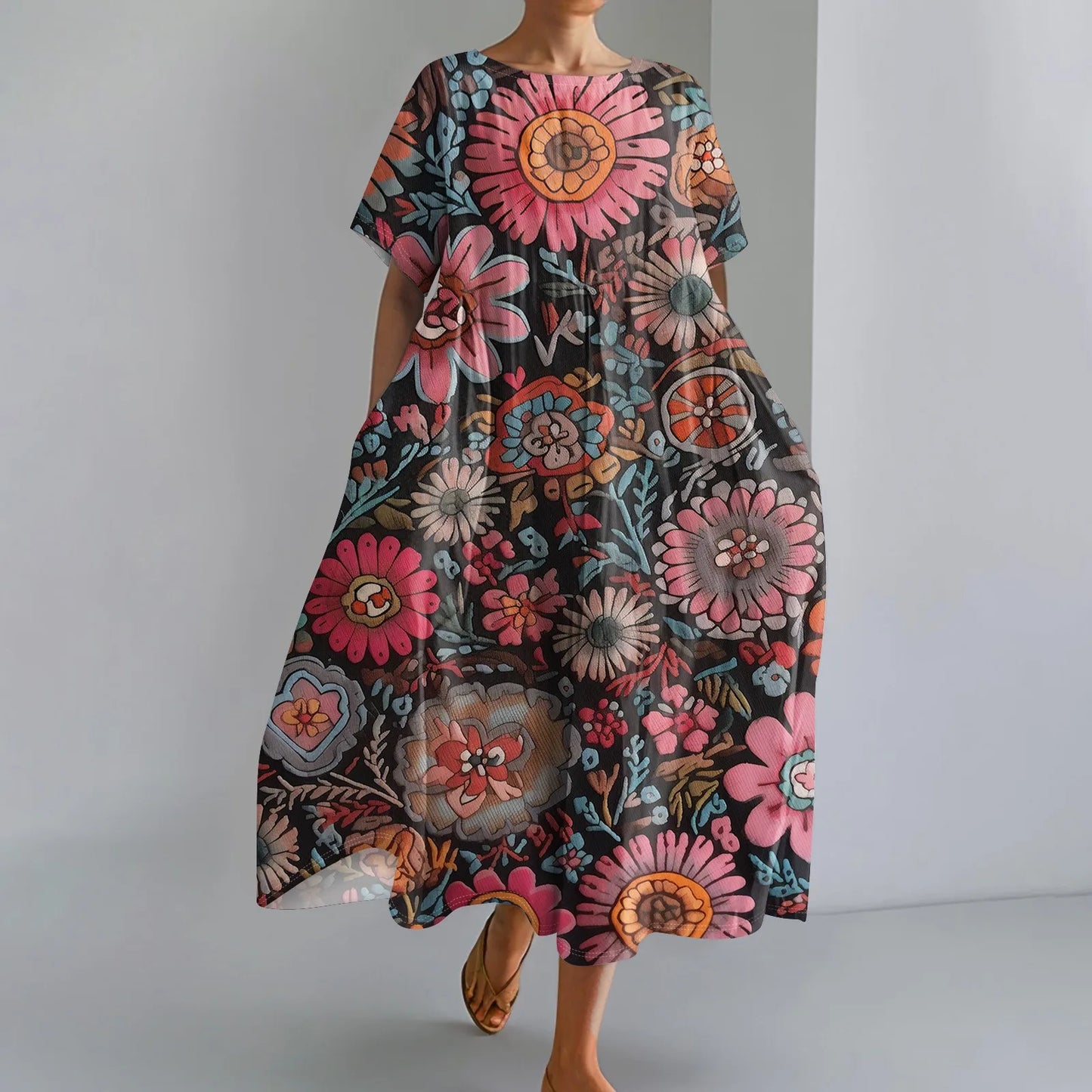Plus Size Women’s Floral Printed Maxi Dress – Comfortable Beach or Casual Wear