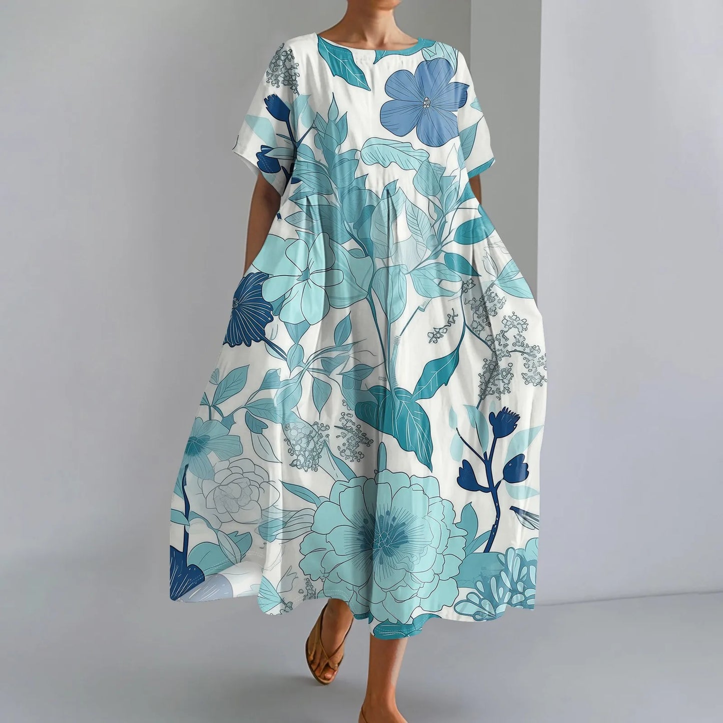 Plus Size Women’s Floral Printed Maxi Dress – Comfortable Beach or Casual Wear