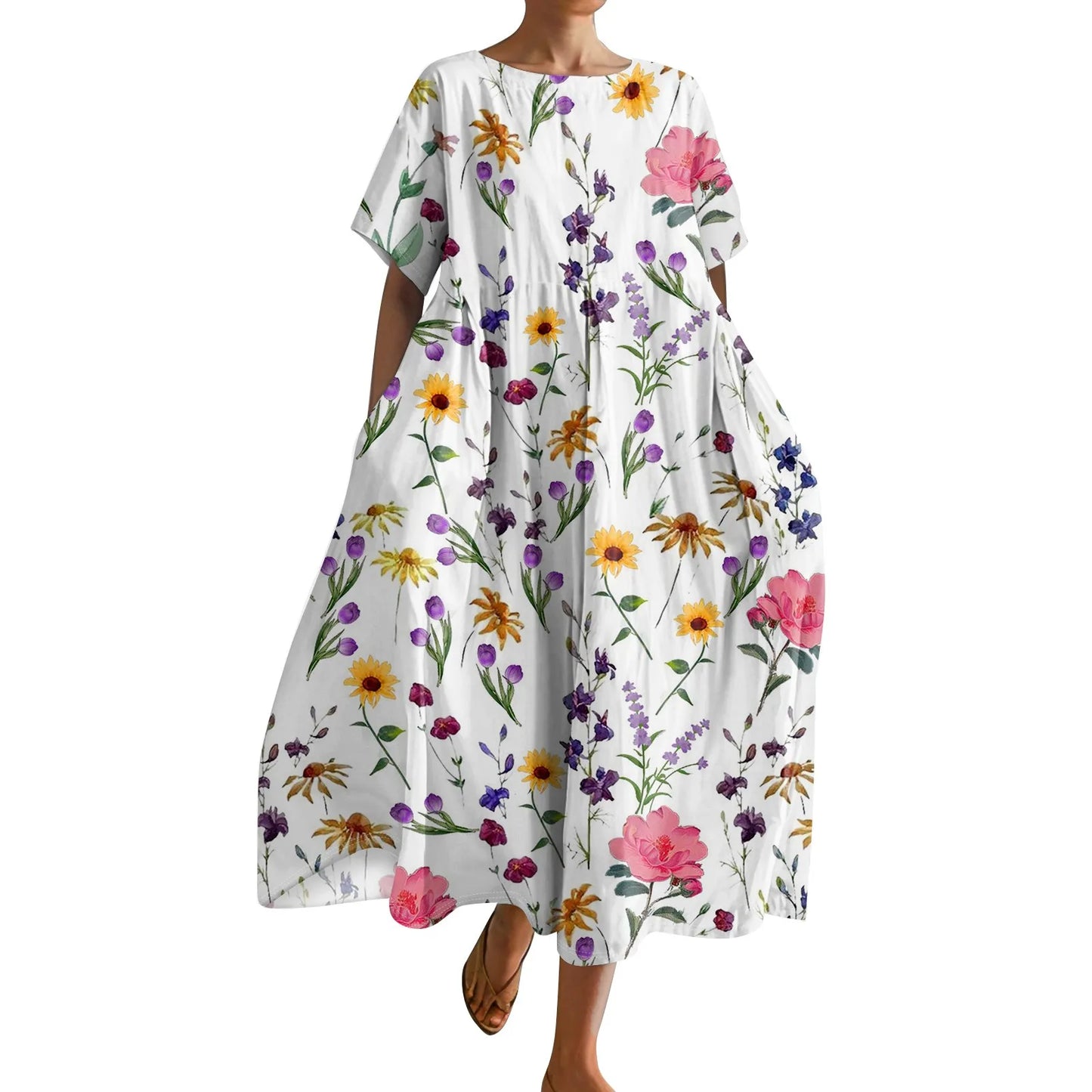 Plus Size Women’s Floral Printed Maxi Dress – Comfortable Beach or Casual Wear