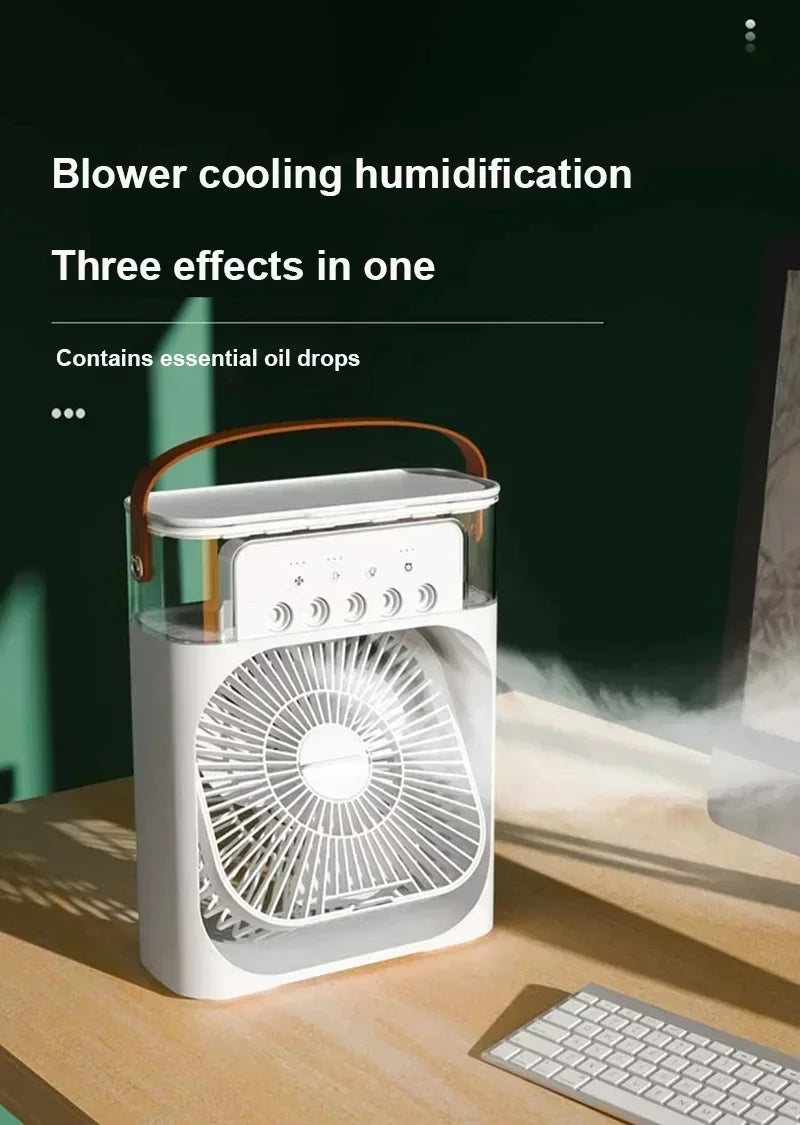 Portable 3-in-1 Mini Air Cooler – Fan, Humidifier, LED Light