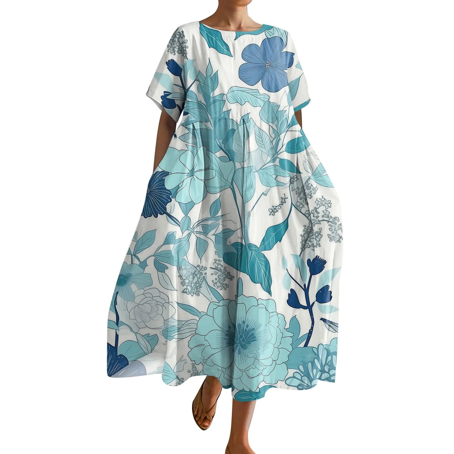 Plus Size Women’s Floral Printed Maxi Dress – Comfortable Beach or Casual Wear