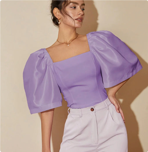 Women's Retro Lantern Sleeve Square Collar Elegant Top