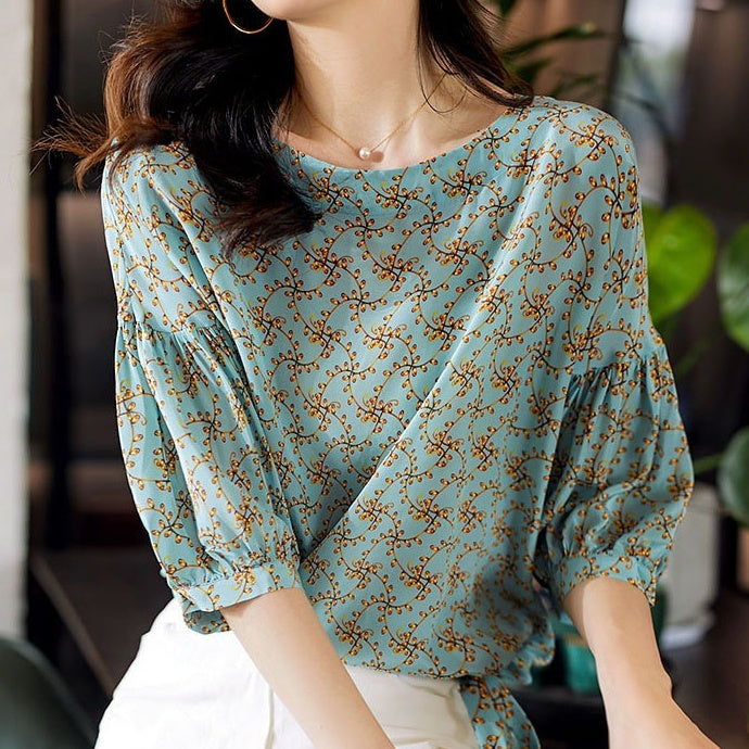 Women's Cropped Lantern Sleeve Floral Top/ blouse