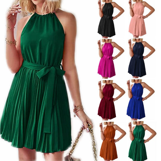 Halter Strapless Pleated Summer Beach Dress for Women