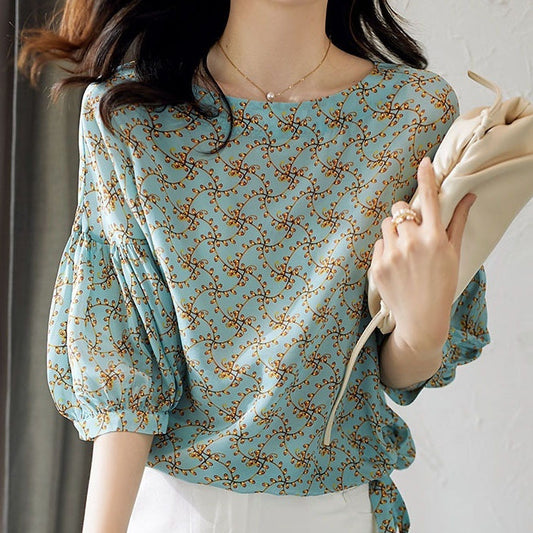 Women's Cropped Lantern Sleeve Floral Top/ blouse