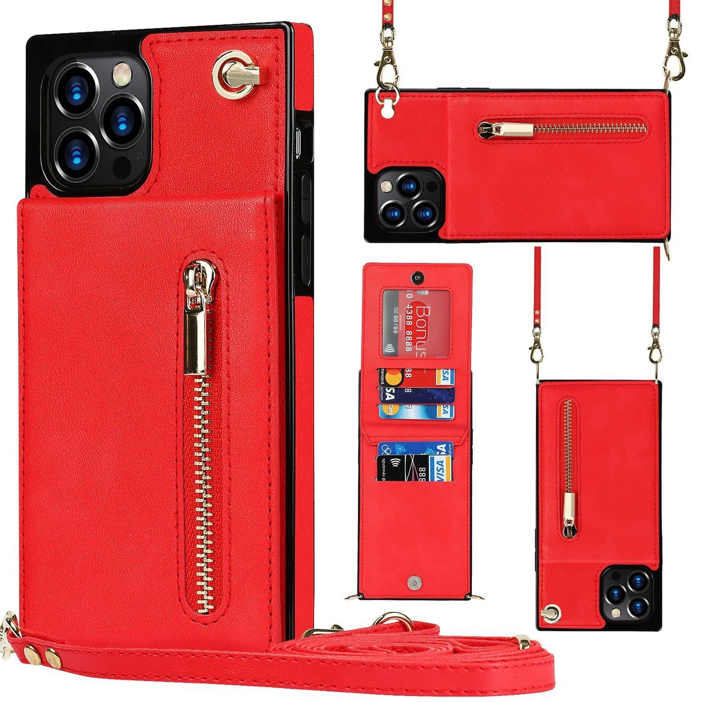Samsung Phone Case Crossbody – PU Leather Zipper Back Cover for S22, S21, S20, Note & More