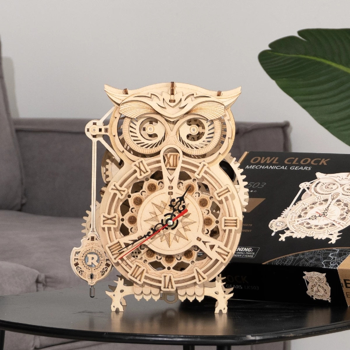 Robotime ROKR 3D Wooden Owl Clock – DIY Puzzle Kit with Real Quartz Movement, Bell Timer, and Laser-Cut Pieces