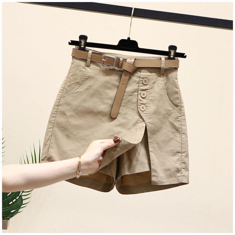 Women's Cotton Shorts – High Waist, Belted, Buttoned Front
