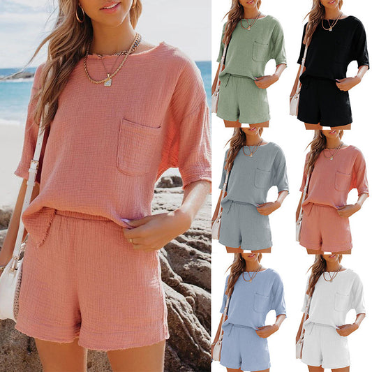 Women’s Cotton and Linen 2-Piece Loungewear Set with Pockets