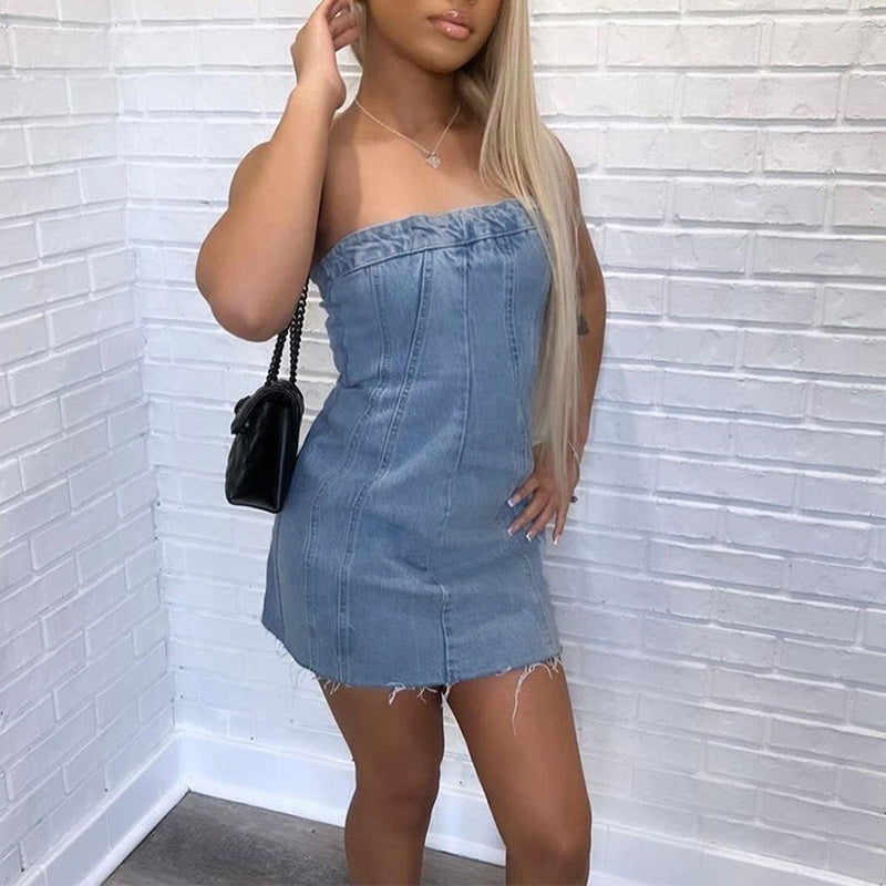„Backless Tube Denim Dress Summer Y2K Slim Short for Women