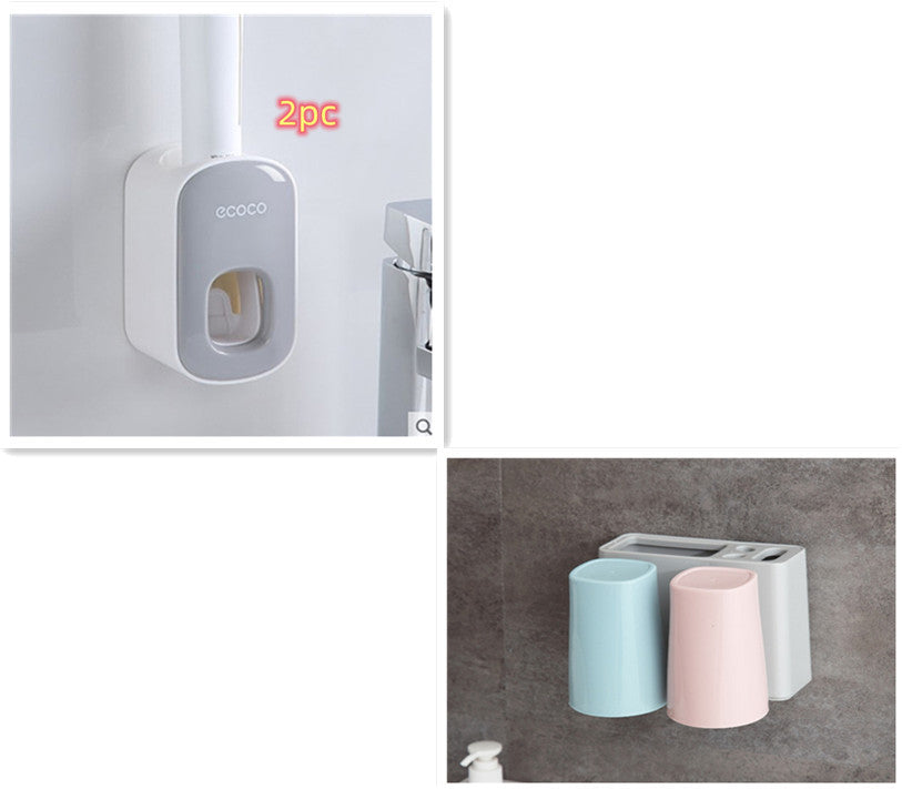 Wall Mounted Automatic Toothpaste Dispenser and Toothbrush Holder Bathroom Set