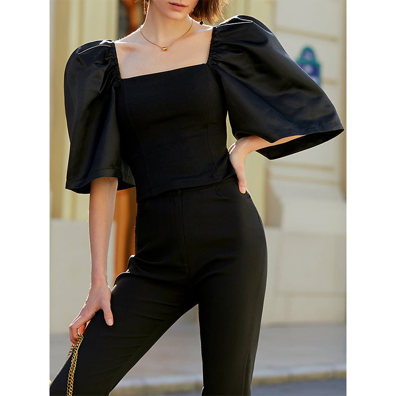Women's Retro Lantern Sleeve Square Collar Elegant Top