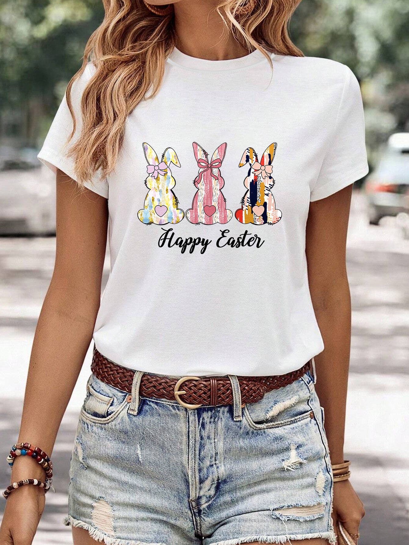 Women's Minimalist Printed Casual Round Neck Short Sleeved Shirt