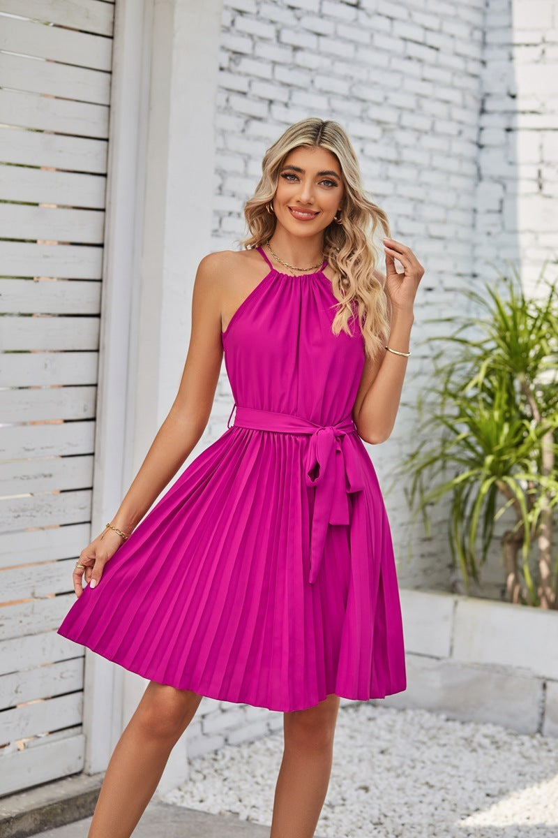 Halter Strapless Pleated Summer Beach Dress for Women