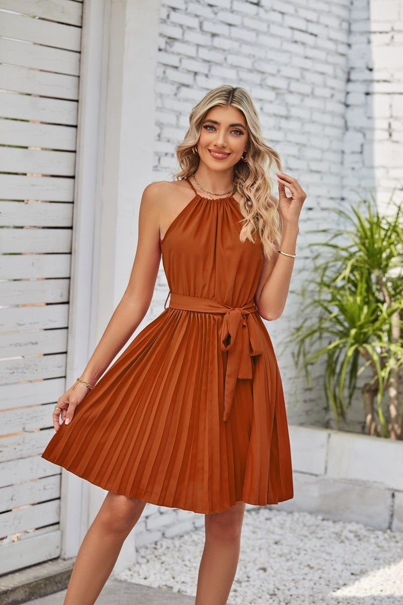 Halter Strapless Pleated Summer Beach Dress for Women