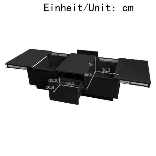 Modern Black Gloss Coffee Table – Double Drawers with Hidden Storage, 100×50×31 cm
