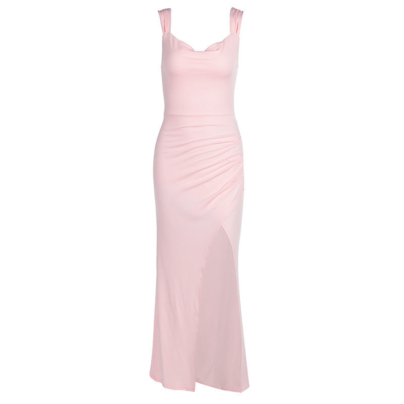 Slim Sleeveless Slit Dress with Back Tie Design for Women