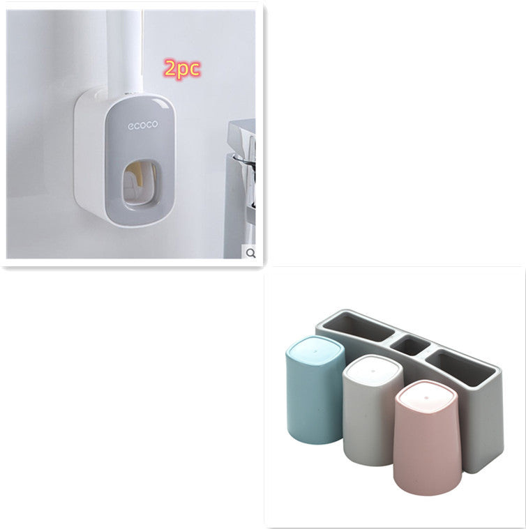 Wall Mounted Automatic Toothpaste Dispenser and Toothbrush Holder Bathroom Set