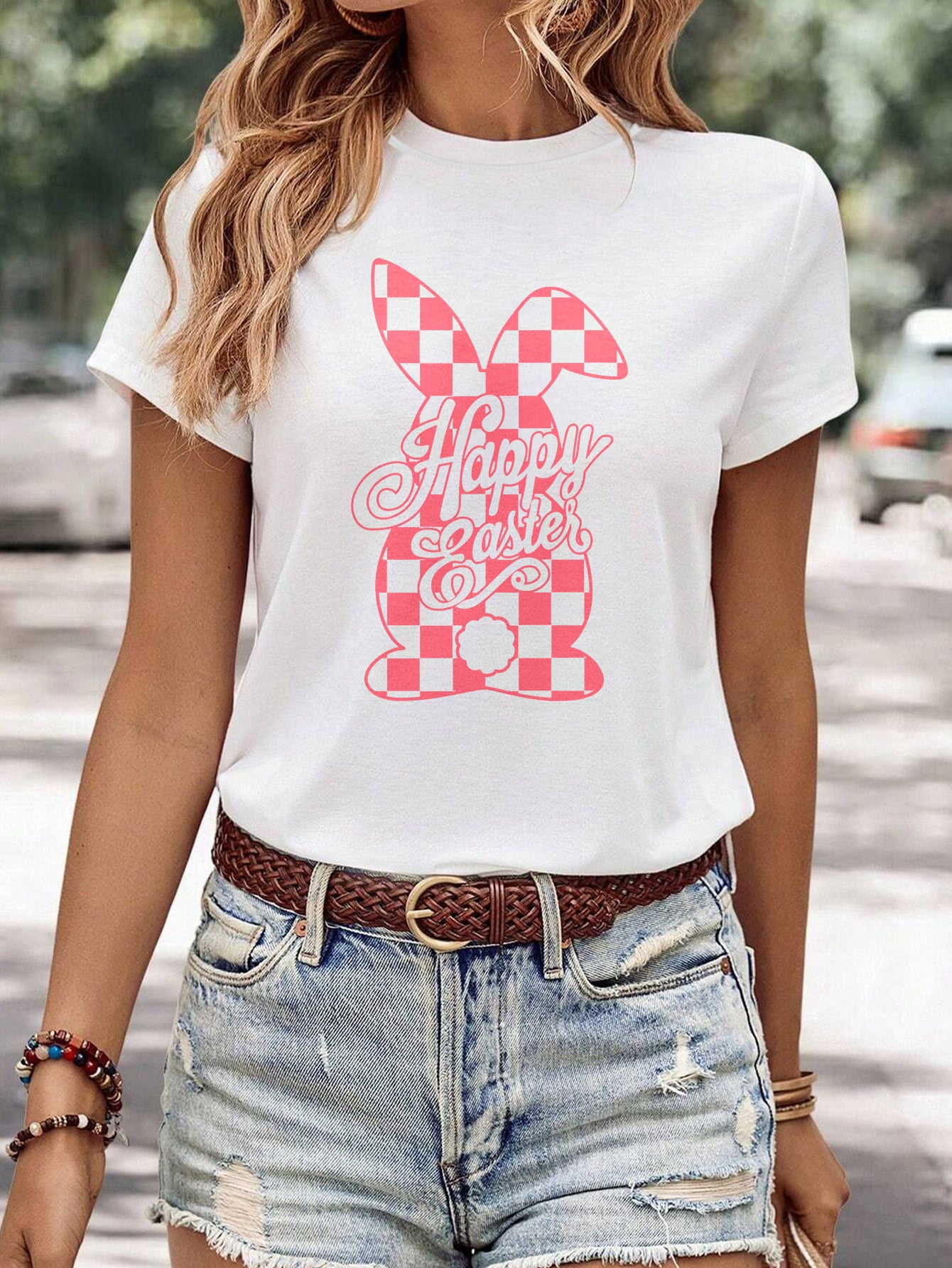 Women's Minimalist Printed Casual Round Neck Short Sleeved Shirt