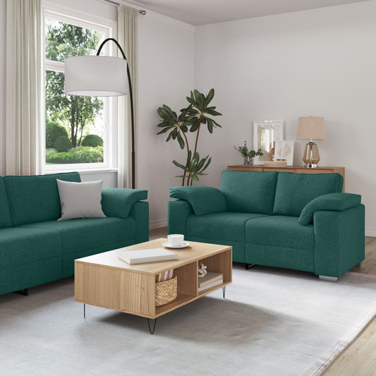 3-Piece Sofa Set with Cushions - Dark Green Fabric