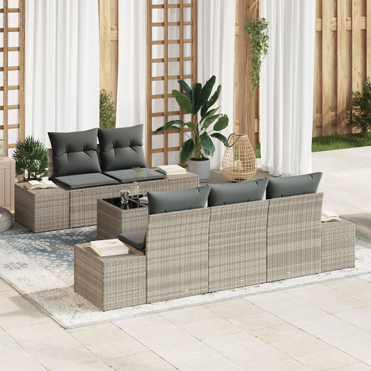 6 Piece Garden Sofa Set with Cushions Light Grey Poly Rattan