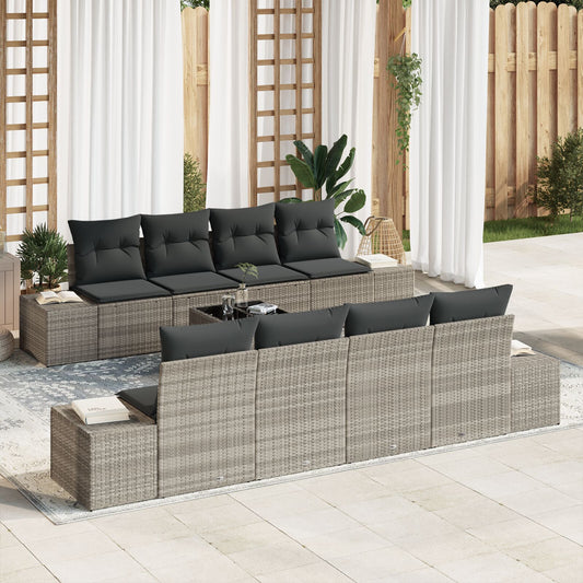 9 Piece Garden Sofa Set with Cushions Light Grey Poly Rattan