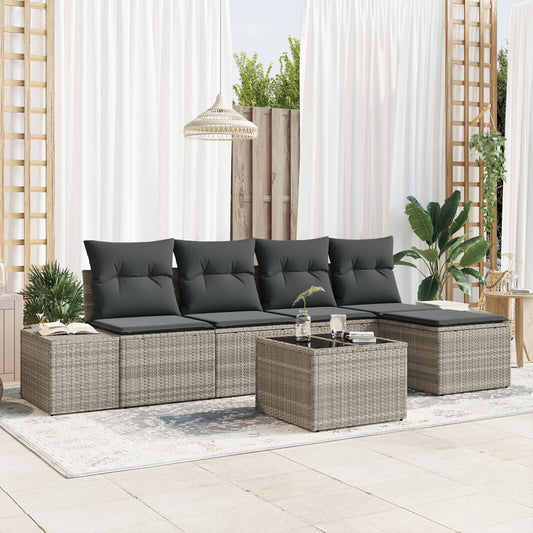 6 Piece Garden Sofa Set with Cushions Grey Poly Rattan