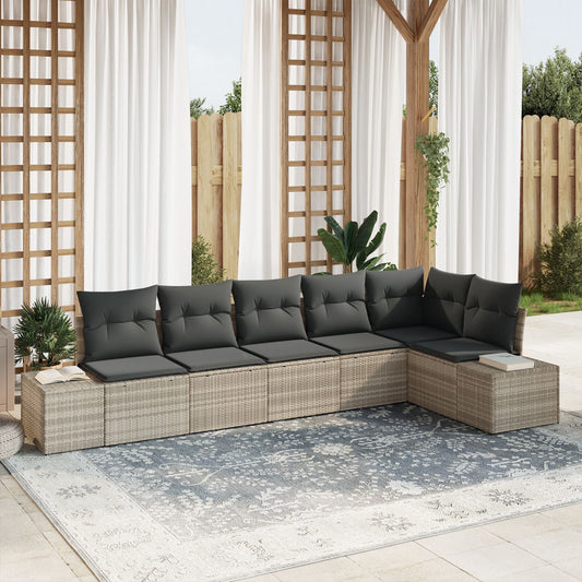 6 Piece Garden Sofa Set with Cushions Light Grey Poly Rattan.