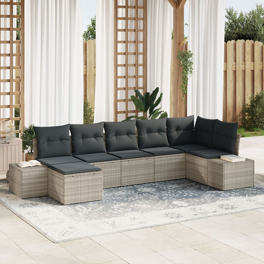 7 Piece Garden Sofa Set with Cushions Light Grey Poly Rattan