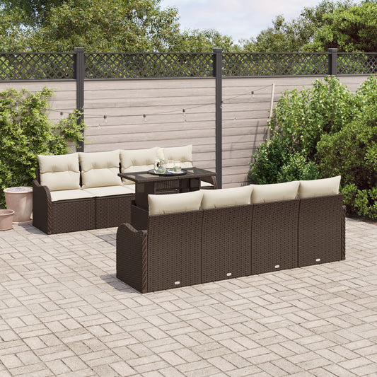 9 Piece Garden Sofa Set with Cushions Brown Poly Rattan, vidaXL 2-Seater Garden Sofa with Cushions Brown Poly Rattan