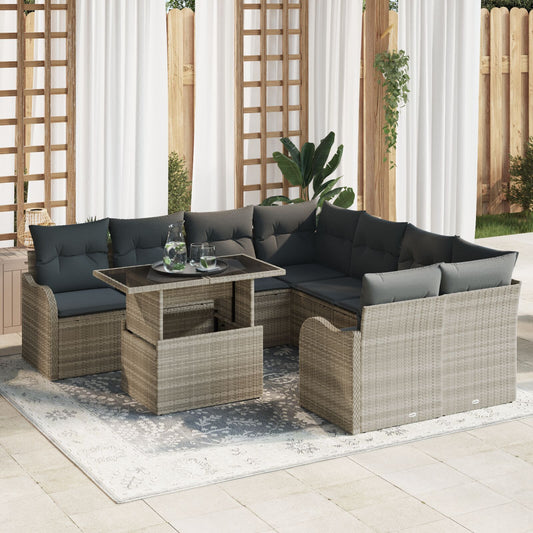 9 Piece Garden Sofa Set with Cushions Light Grey Poly Rattan, vidaXL 2-Seater Garden Sofa with Cushions Light Grey Poly Rattan